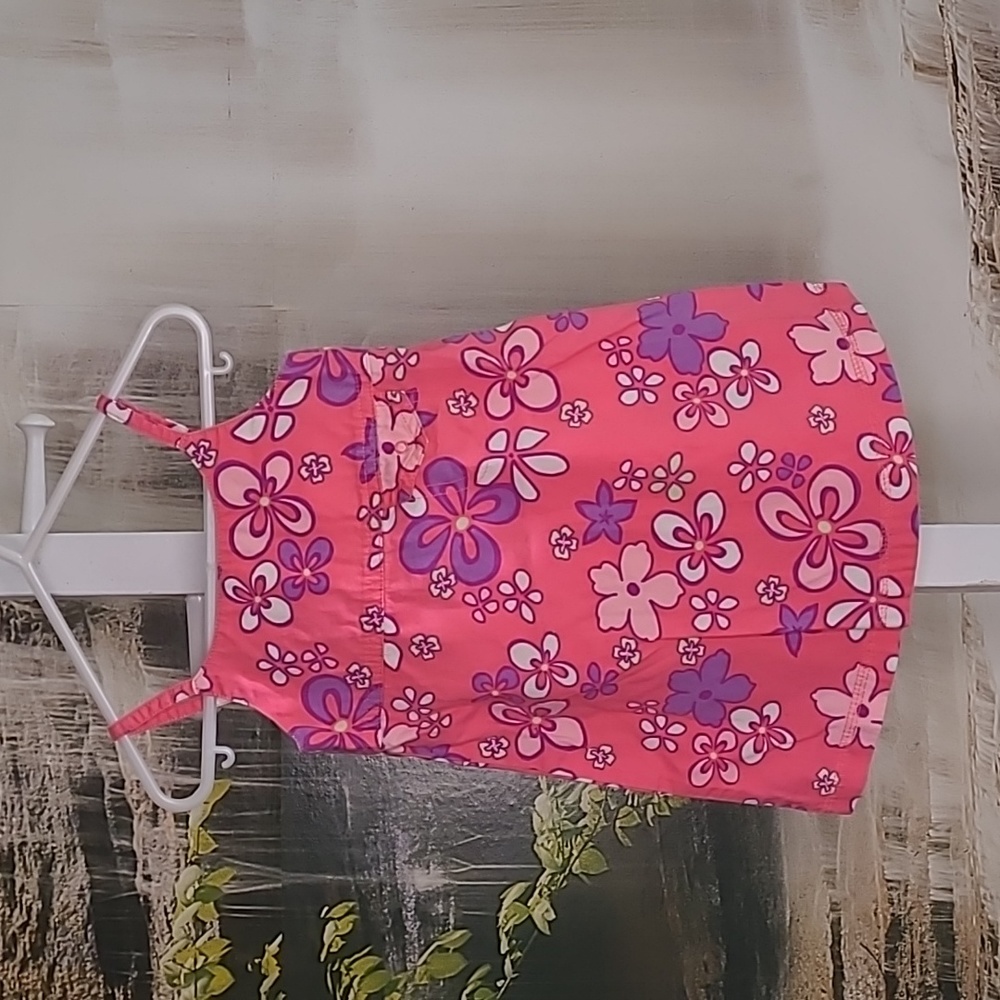 Old Navy bright floral pInk purple summer sun dress baby girl XL 18 to 24 months